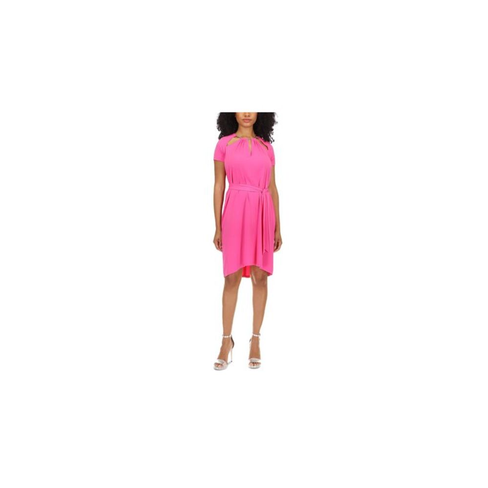 MICHAEL MICHAEL KORS Womens Pink Cutout Chain Tie-belt Short Dress M